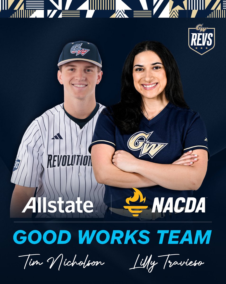 GWsports's tweet photo. Proud to share @GWBaseball1's Tim Nicholson and @GW_Softball's Lilly Travieso have been named to the Allstate NACDA Good Works Spring Team! #RaiseHigh

📰: https://t.co/qfhRbff8V8 https://t.co/84WyrRm6r0