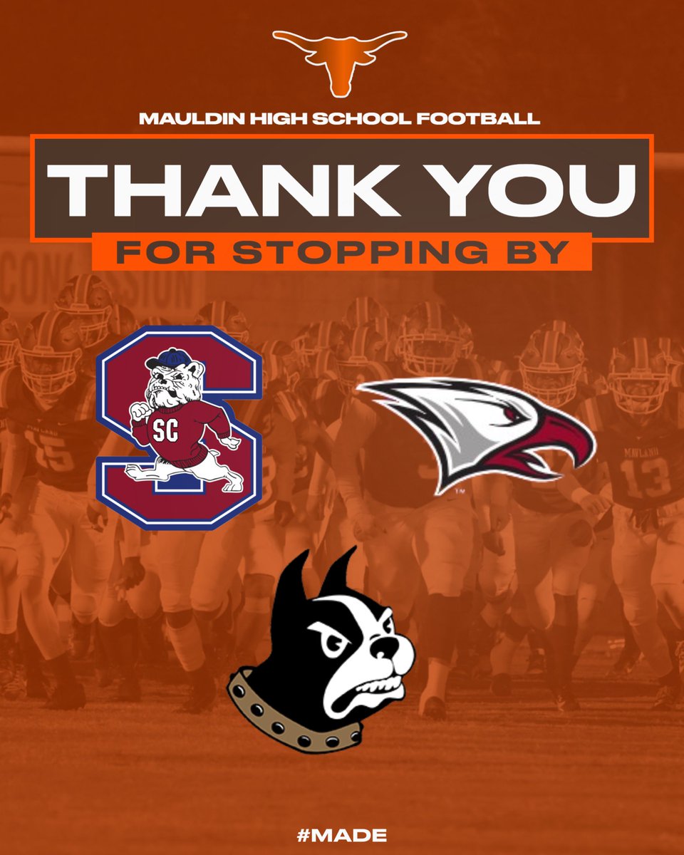 MavLandFootball's tweet photo. Thank You to South Carolina State University , North Carolina Central University and Wofford College for coming to check out our Mavs 🤘🏾 

#made🤘🏾 #mauldinsc #differencemakers #WIN https://t.co/qvPmaWJVwL