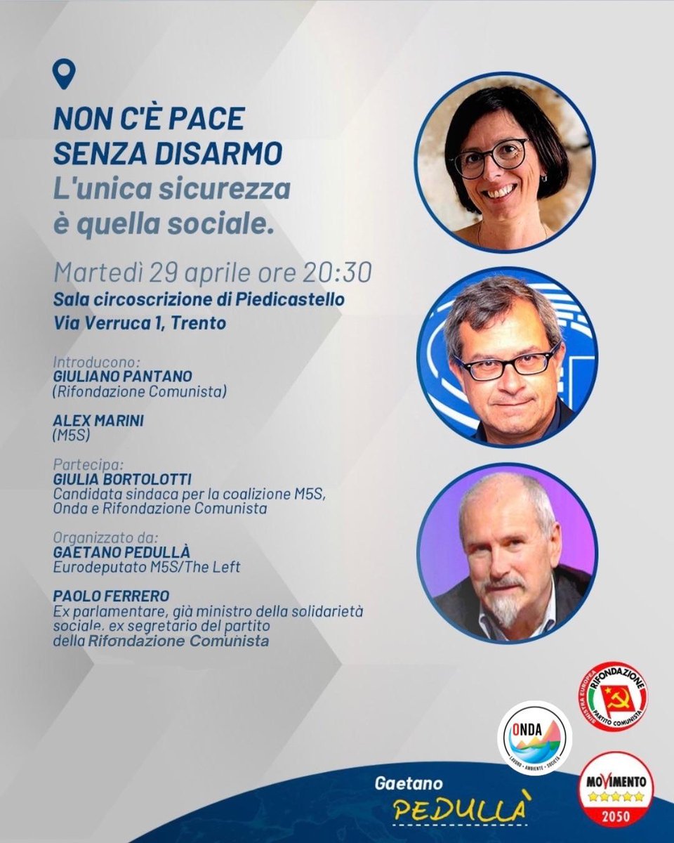 ferrero_paolo's tweet image. ❗️NON C’È PACE SENZA DISARMO❗️
🔴 L’unica sicurezza è quella sociale
👉 Questa sera, ore 20:30 a #Trento