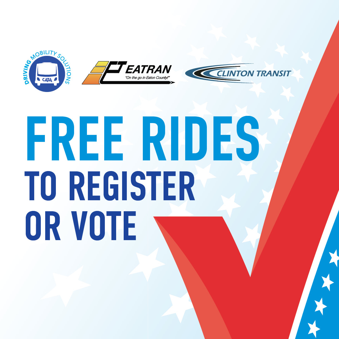 RideCATA's tweet image. 🚍🗳️ CATA, EATRAN &amp;amp; Clinton Transit are offering #FreeRides to polling sites for the May 6 #SpecialElection.

Free transportation also available to register to #vote at clerk's offices &amp;amp; early voting May 3-4 in Eaton County. 📅

MORE: cata.org/vote

#PublicTransit