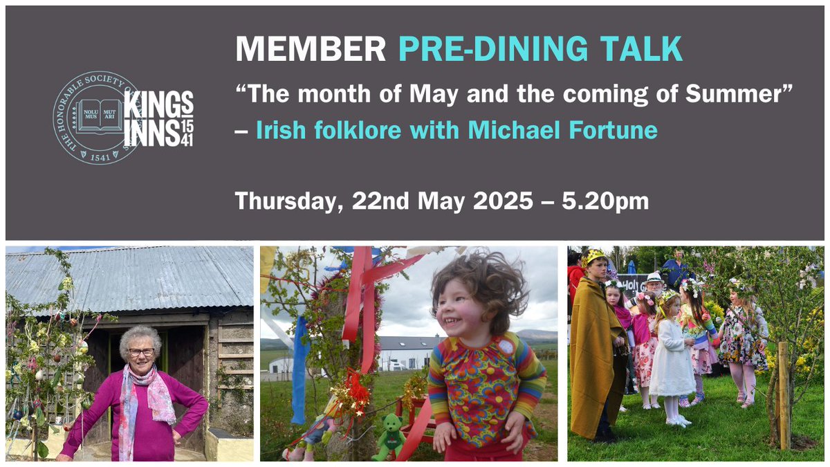 King’s Inns are delighted to welcome artist/folklorist Michael Fortune on Thursday, 22nd May 2025 – 5.20pm for a Pre–Dining Talk on Irish Folklore 

This is a #MemberEvent with limited availability. Register to attend 👉dining.kingsinns.ie/General/Book/P…

#KingsInns #Members #IrishFolklore