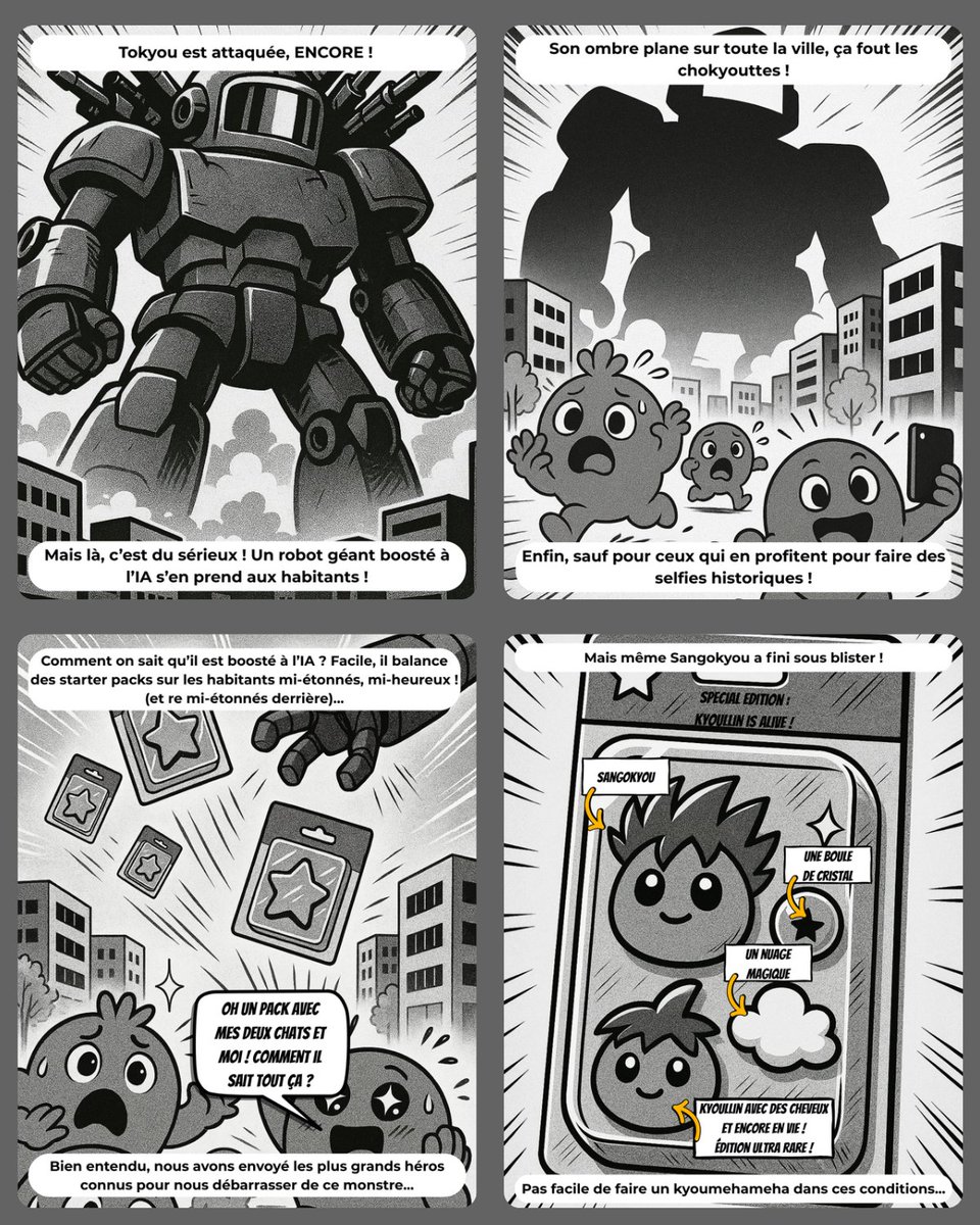 leskyous's tweet photo. Tokyou en alerte !
🤖 Un robot IA géant balance des starter packs et “ghiblifie” les rues.
🫧 Seul Super-Lisse-Kyou, l’ultra-polish blob ninja, peut sauver la ville… ou pas.
📜 Épisode complet en images ⤵️
#LesKyous #Manga #Comic #AI #Humour

https://t.co/lEsksWJB5y https://t.co/DZIqmjLSJW