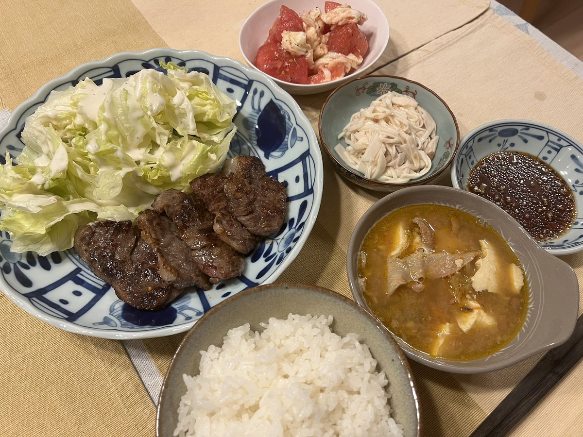 Typical Japanese dinner at home.