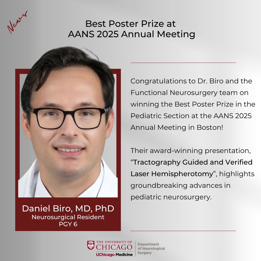 Congratulations Dr. Biro! #AANS2025  #Neurosurgery  #PediatricNeurosurgery #Innovation  #UChicagoNeurosurgery