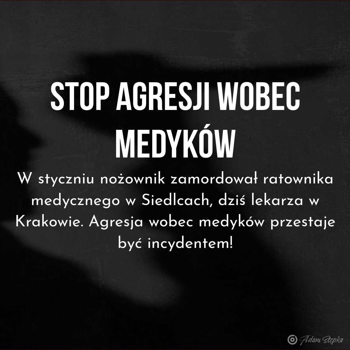 Kolejny czarny dzień polskiej medycyny. 40-letni lekarz - specjalista ortopedii - zginął z rąk nożownika podczas udzielania pomocy medycznej pacjentce w jednym z krakowskich szpitali. Społeczeństwo, które podnosi rękę na osoby niosące pomoc dziczeje! 

Ta  tragedia nie wydarzyła