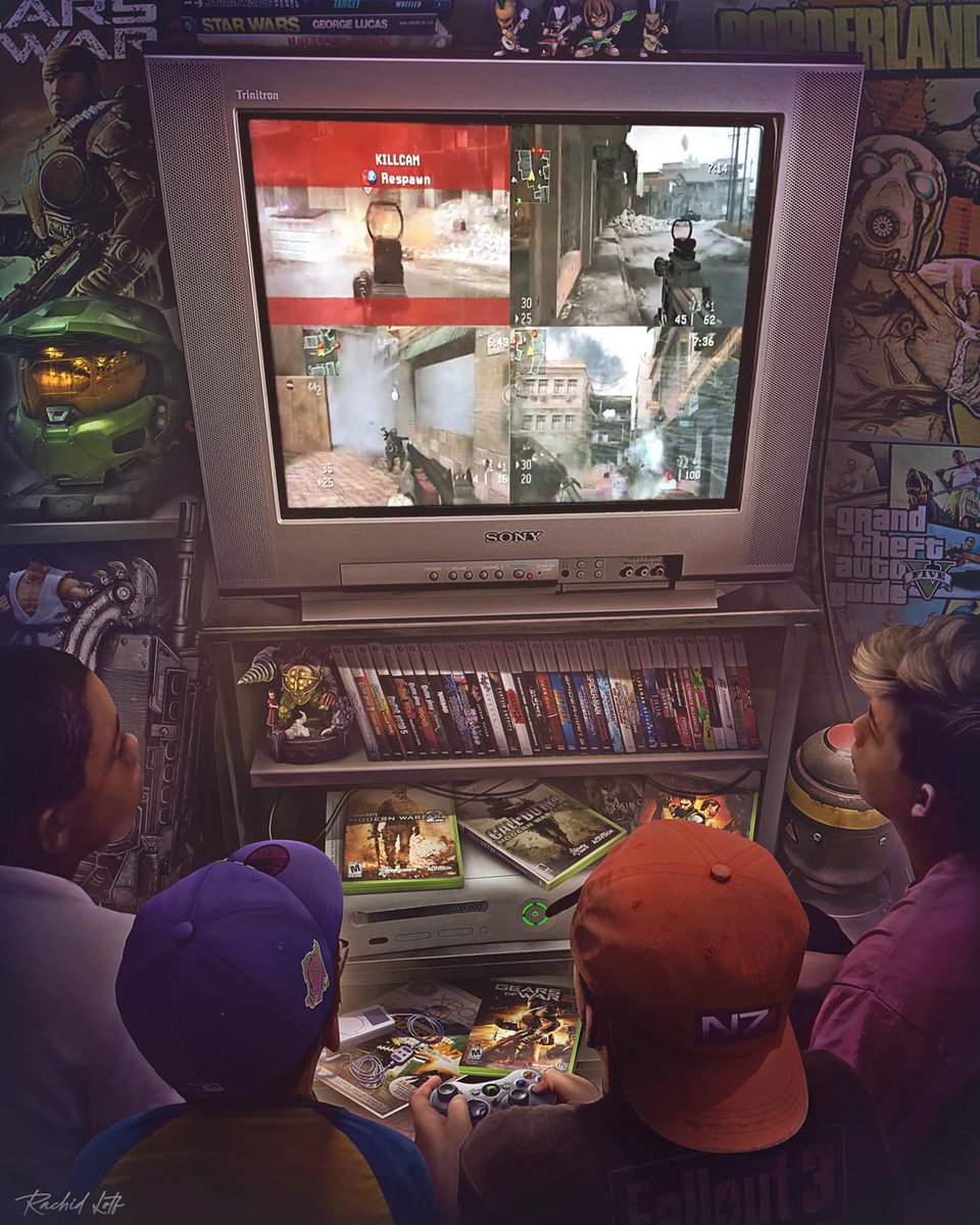 Late nights, split-screen battles, and endless trash talk... COD 4 FOR LIFE 🎮💚
——
Get a custom piece or start creating with my Photoshop course:  rachidlotf.com/store #Xbox360 

#CallOfDuty #ModernWarfare #COD4 #Halo3 #GamingNostalgia #RetroGaming #SplitScreenGaming