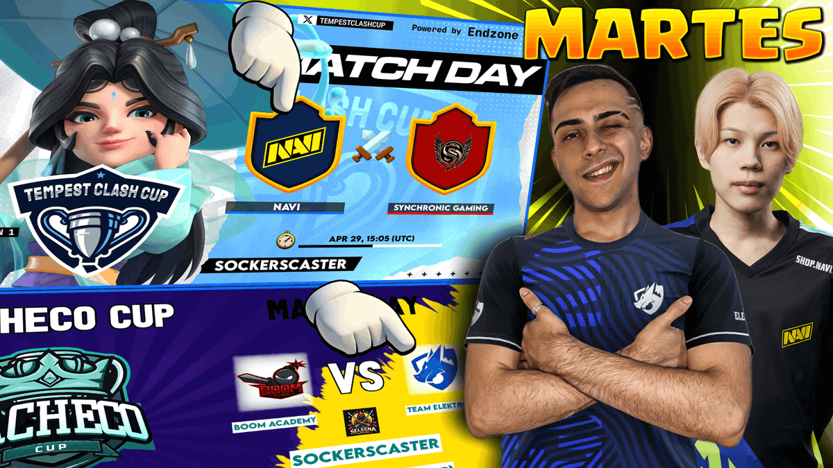 🔴 LIVE 
🥳🥳🥳🥳
Guerras de Mundiales  ‼️‼️‼️
✨✨✨

#Tempest 👇
✅ @NAVI_coc 🆚 @Synchroniic

Y después #PachecoCup

✅ #boomacademy 🆚 <a href="/TeamElektros/">Team Elektros</a> 

🔴 youtube.com/live/xGG8ZAtqX…

🟣twitch.tv/sockerssu
⚫tiktok.com/@sockers.su

#CLASHOFCLANS