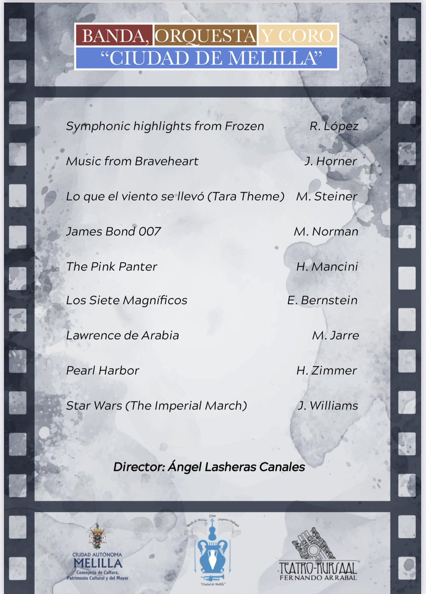 Programa de nuestro próximo concierto!

“MÚSICA DE CINE”
📍Teatro Kursaal
📆 Lunes 5 de mayo
⏰21:00h
🎫 Bancantix (aún no se ha puesto a la venta, parece ser que mañana)