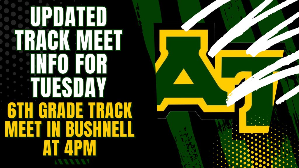 Attention AAMS 6th Grade Track is in Bushnell tonight at 4 PM!!! 🌪👟🏃‍♂️🏃‍♀️