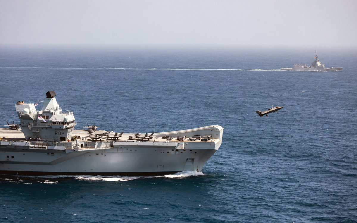 Ministry of Defence 🇬🇧 (@defencehq) on Twitter photo 📸 The 2025 Carrier Strike Group at sea, led by HMS Prince of Wales 🇬🇧
An 8-month, 4,500-strong task group—supported by <a href="/NATO/">NATO</a> & allies—has entered the Med and will sail to the Western Pacific, reaffirming the UK’s commitment to Med & Indo-Pacific security, trade & industry. 📸 The 2025 Carrier Strike Group at sea, led by HMS Prince of Wales 🇬🇧
An 8-month, 4,500-strong task group—supported by <a href="/NATO/">NATO</a> & allies—has entered the Med and will sail to the Western Pacific, reaffirming the UK’s commitment to Med & Indo-Pacific security, trade & industry.