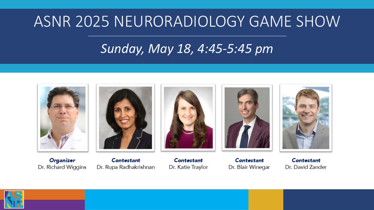 The #ASNR25 Game Show will be a fun, interactive session where the audience can watch contestants in a live battle of wits, imaging knowledge, and witty banter while trying to solve neuroradiology riddles. There's still time to register and join us! ow.ly/QYw050Vw0AK