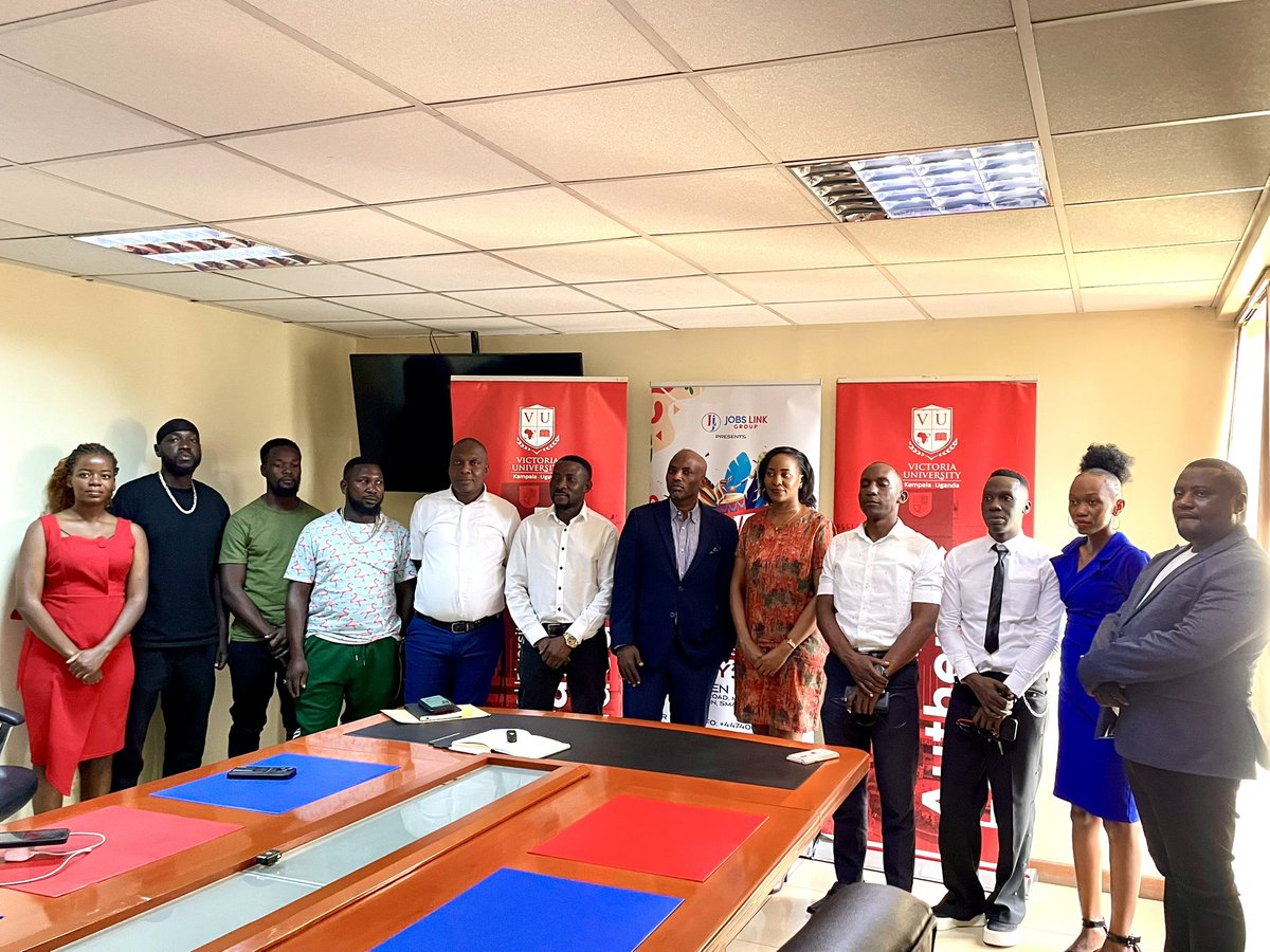 isaacBakashaba2's tweet photo. Happening Now: Victoria University VC @ReachDrMuganga &amp; team from @Jobslinkgroup11 are holding a press conference ahead of the first Uganda-UK Festival 2025, set for July in London. 

@VUKampala is proud to be a premium partner in this global celebration of Ugandan excellence. https://t.co/jysswp4IbS