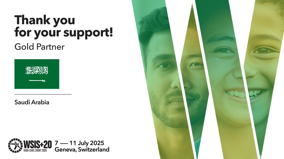 World Summit on the Information Society (WSIS) (@wsisprocess) on Twitter photo 📣PARTNERSHIP ANNOUNCEMENT!
Thank you, <a href="/CST_KSA/">هيئة الاتصالات والفضاء والتقنية</a> for your continuous support to #WSIS process!
Interested in becoming a partner for WSIS+20 High-Level Event 2025 in July?
Find out more itu.int/go/PCLW
Together, we will keep building #WSIS milestones! 📣PARTNERSHIP ANNOUNCEMENT!
Thank you, <a href="/CST_KSA/">هيئة الاتصالات والفضاء والتقنية</a> for your continuous support to #WSIS process!
Interested in becoming a partner for WSIS+20 High-Level Event 2025 in July?
Find out more itu.int/go/PCLW
Together, we will keep building #WSIS milestones!