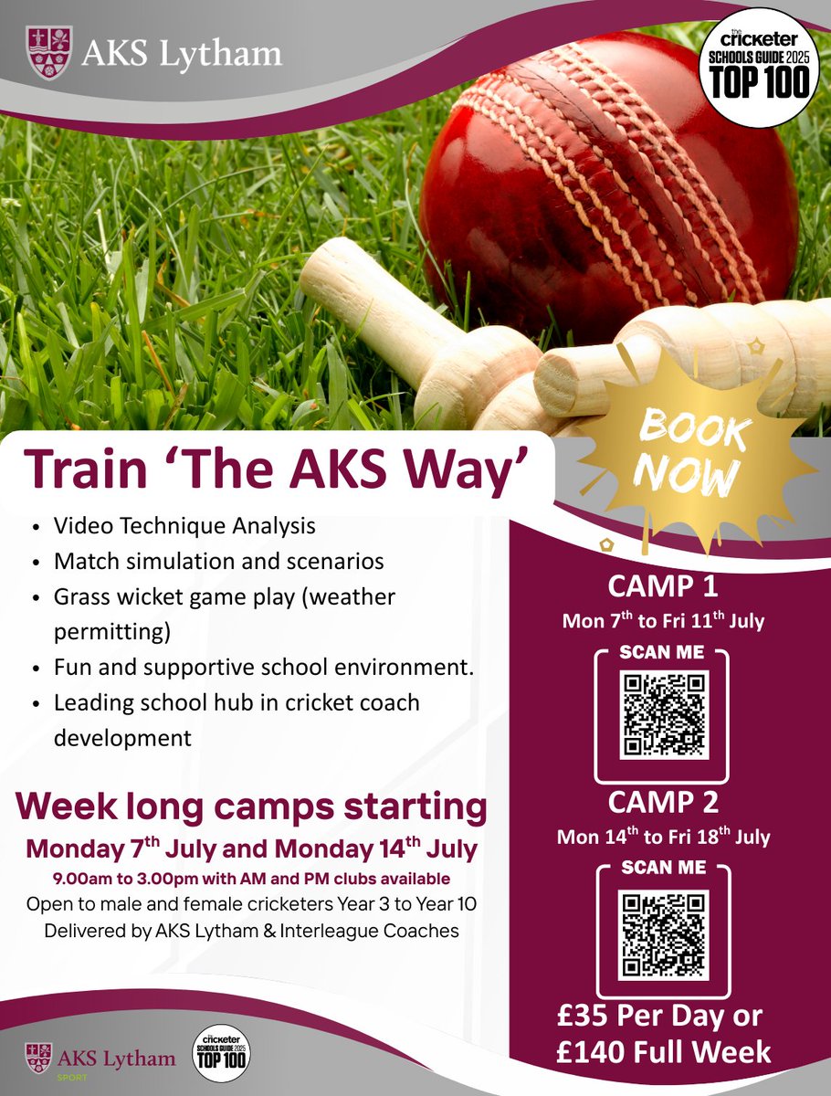 Elevate your cricket skills this summer at AKS School Cricket Camps! 🏏🔥 Train &amp; play the AKS way with expert coaching, amazing facilities &amp; action-packed sessions. 📅 Scan the QR code to reserve your space now!  
#AKSSchoolCricket #ElevateYourGame #CricketCamp
