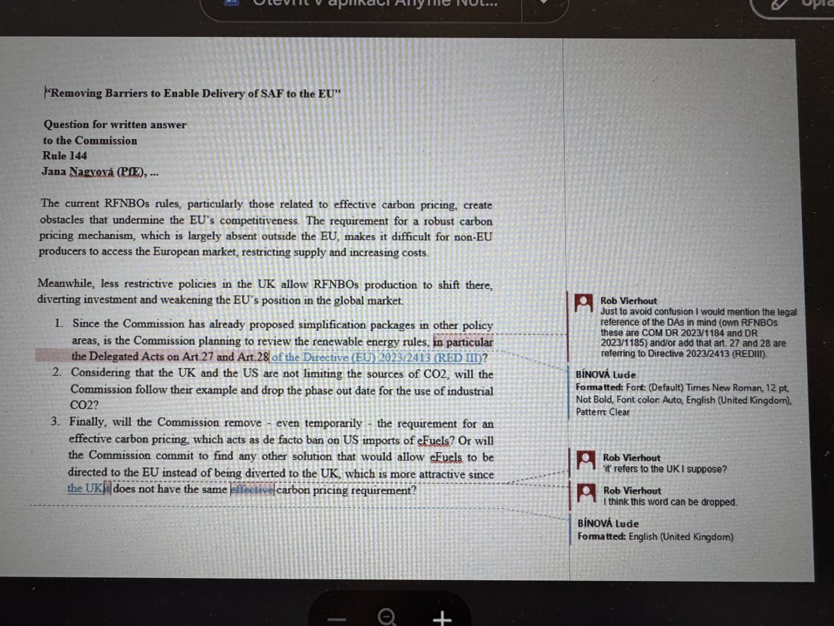 Způsob práce jedné europoslankyně hnutí ANO: Jana Nagyová ostatním europoslancům rozeslala výzvu s prosbou o podporu jedno tématu. A neobtěžovala se z dokumentu ani odstranit digitální stopy, které ukazují, že ho revidoval lobbista: viceprezident společnosti Alcogroup🤷‍♂️