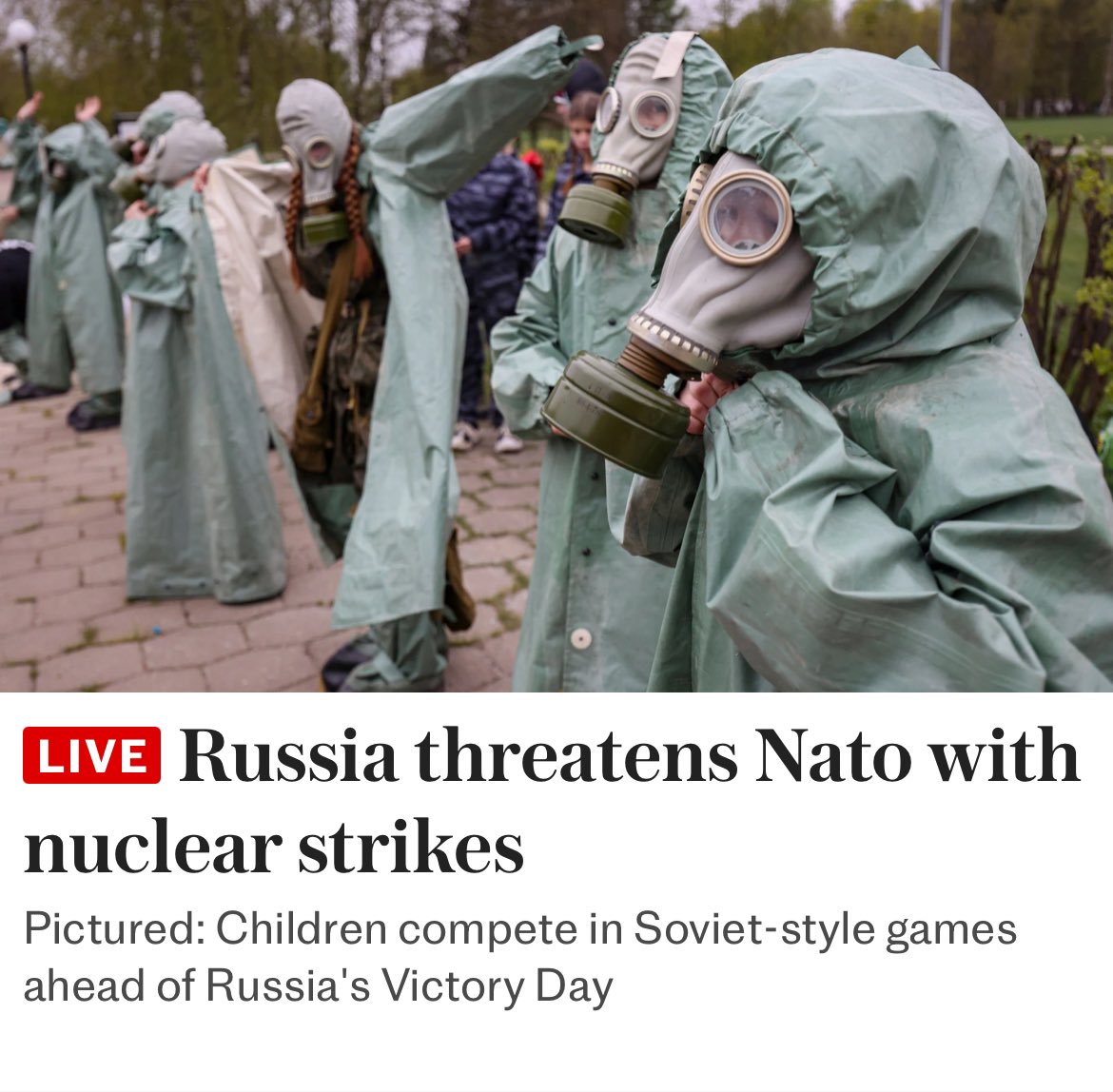 Russian ‘Young Army’ children compete in Soviet-style games ahead of Victory Day.

What a sick nation.