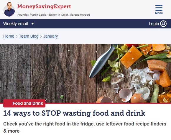 A British household of four chucks away, on average, £1,000 of good food each year, reports <a href="/MoneySavingExp/">MoneySavingExpert</a>. 

They've compiled 14 top tips to help you stop throwing food (and money) away: moneysavingexpert.com/team-blog/2018…

Up to 10% of all man-made GHGs come from #FoodWaste, but by better
