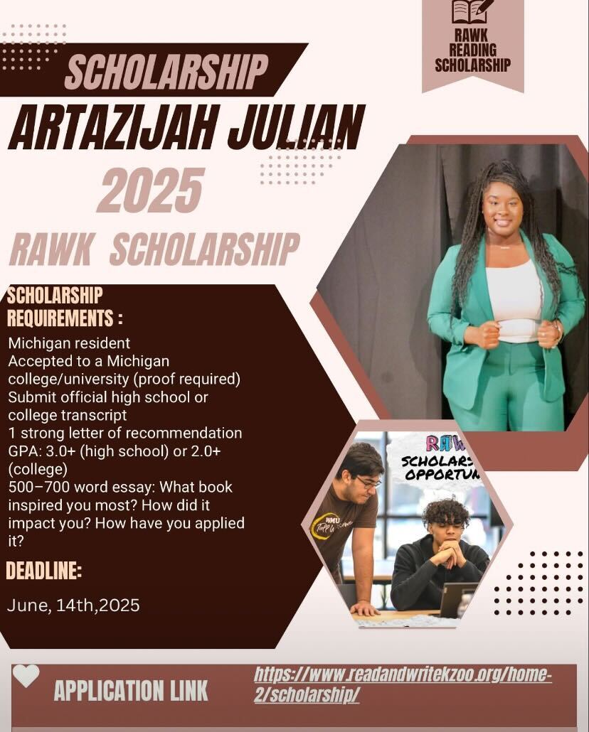 ReadWriteKzoo's tweet image. The Artazijah Julian RAWK Reading Scholarship is now accepting applications! For full details on eligibility, requirements, and how to apply, visit readandwritekzoo.org/home-2/scholar…. 

Applications must be submitted by June 14, 2025 for consideration.