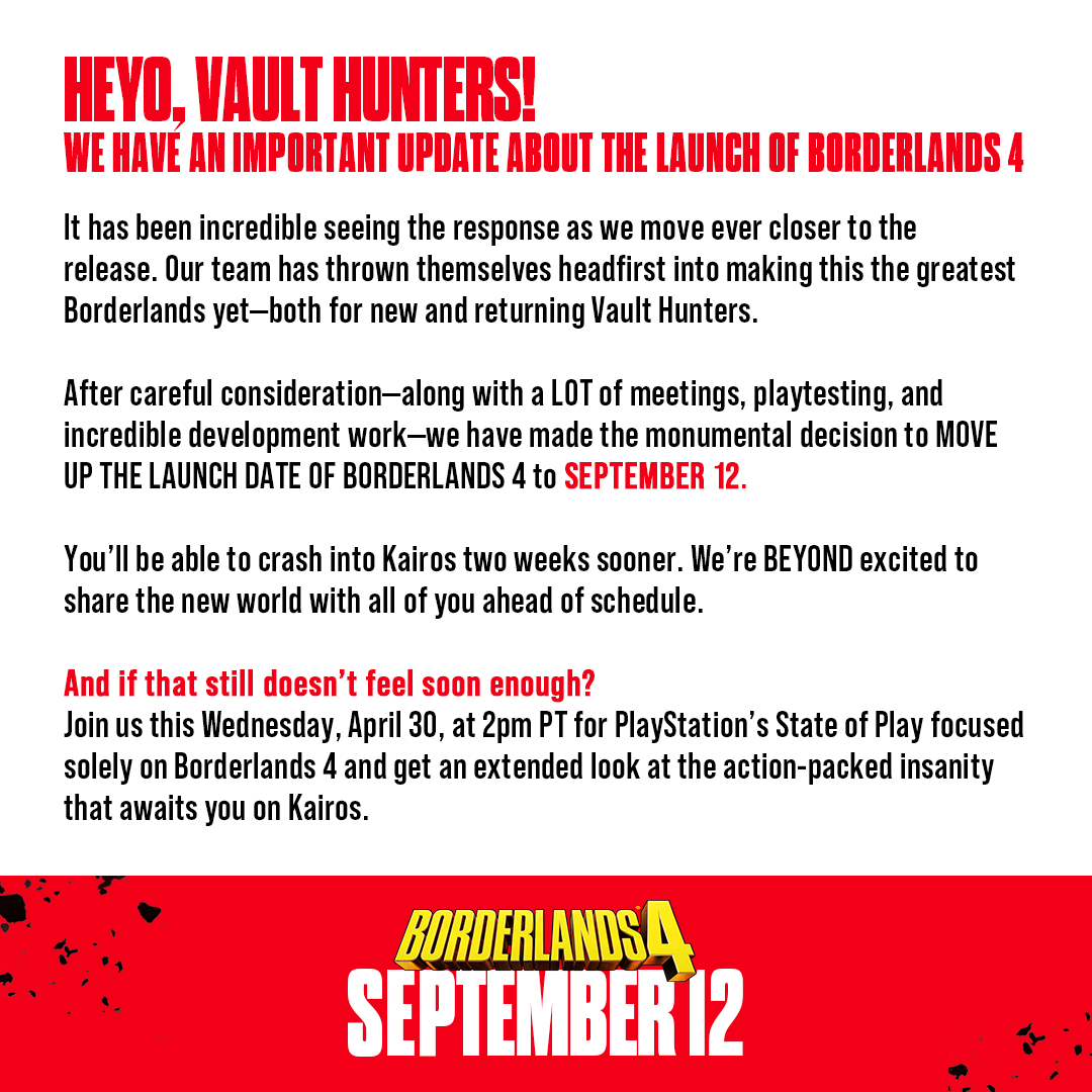Borderlands 4 Date Change Announcement