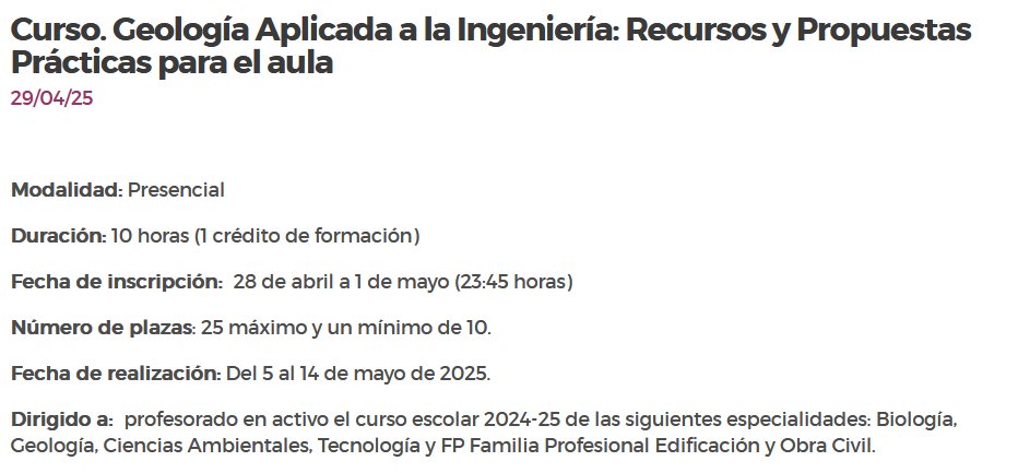 asturias4steam (@asturias4steam) on Twitter photo 📢 ¿Eres profe de Bio,Geo, CC Ambientales, Tecnología en Asturias? En este curso exploraremos el rol de la #geología en los proyectos de #ingeniería y cómo llevarlo al aula. ¿Dónde? En <a href="/geologiaoviedo/">Geologia - Universidad de Oviedo</a> , por supuesto. Toda la info: tinyurl.com/5cdma5dz 📢 ¿Eres profe de Bio,Geo, CC Ambientales, Tecnología en Asturias? En este curso exploraremos el rol de la #geología en los proyectos de #ingeniería y cómo llevarlo al aula. ¿Dónde? En <a href="/geologiaoviedo/">Geologia - Universidad de Oviedo</a> , por supuesto. Toda la info: tinyurl.com/5cdma5dz