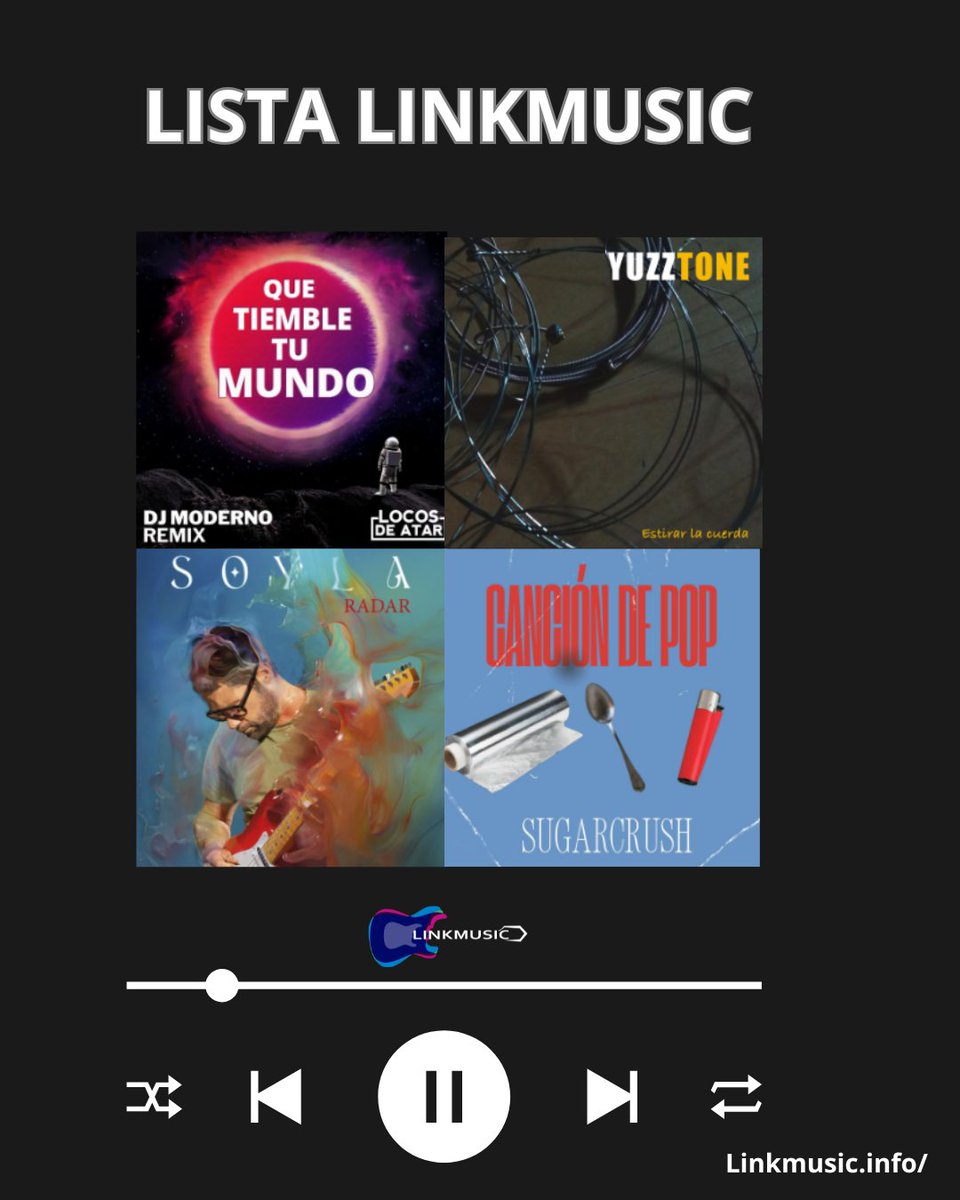 Linkmusic (@lnkmsc_es) on Twitter photo #PLAYLIST SEMANAL #LINKMUSIC @djmoderno <a href="/locosdeatar/">Locos De Atar</a> y su tema "Que tiemble tu mundo"
Además de:
<a href="/Yuzztone/">Yuzztone</a>
<a href="/soyla_banda/">SOYLA</a>
<a href="/sugarcrushmusic/">SUGARCRUSH 👨🏻🧔🏻♂️👦🏻</a>
Green Bigfoots
@scarecrowgz
Summer Ends
Chinachinachina
Griso
<a href="/BriOTicA/">Briótica</a>
bit.ly/4juPZHw ◁
#Playlist #SomosLinkmusic #PLAYLIST SEMANAL #LINKMUSIC @djmoderno <a href="/locosdeatar/">Locos De Atar</a> y su tema "Que tiemble tu mundo"
Además de:
<a href="/Yuzztone/">Yuzztone</a>
<a href="/soyla_banda/">SOYLA</a>
<a href="/sugarcrushmusic/">SUGARCRUSH 👨🏻🧔🏻♂️👦🏻</a>
Green Bigfoots
@scarecrowgz
Summer Ends
Chinachinachina
Griso
<a href="/BriOTicA/">Briótica</a>
bit.ly/4juPZHw ◁
#Playlist #SomosLinkmusic