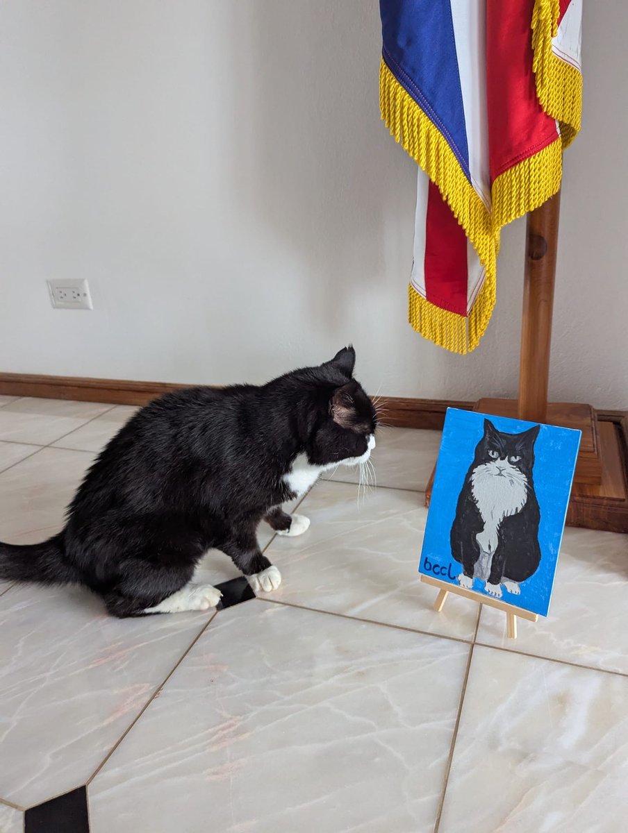 DiploMog's tweet image. My helper, the Governor, visited the amazing Bermuda Centre for Creative Learning (BCCL). He came back with this lovely painting of me. It’s a purrfect likeness….I’m honoured and approve. #BCCL
(BCCL photo courtesy of Akil Simmons at the Royal Gazette)