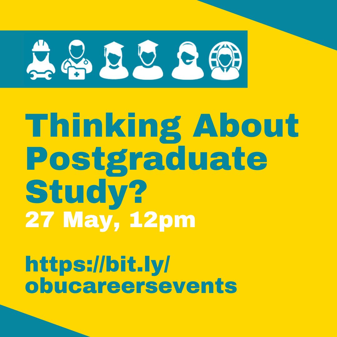 Thinking about Postgraduate Study? Join us for our #FutureFocusFortnight workshop on May 27 to explore different types of postgraduate study, what to consider when making choices and how to make effective applications.

brookes.jobteaser.com/en/events/2469…