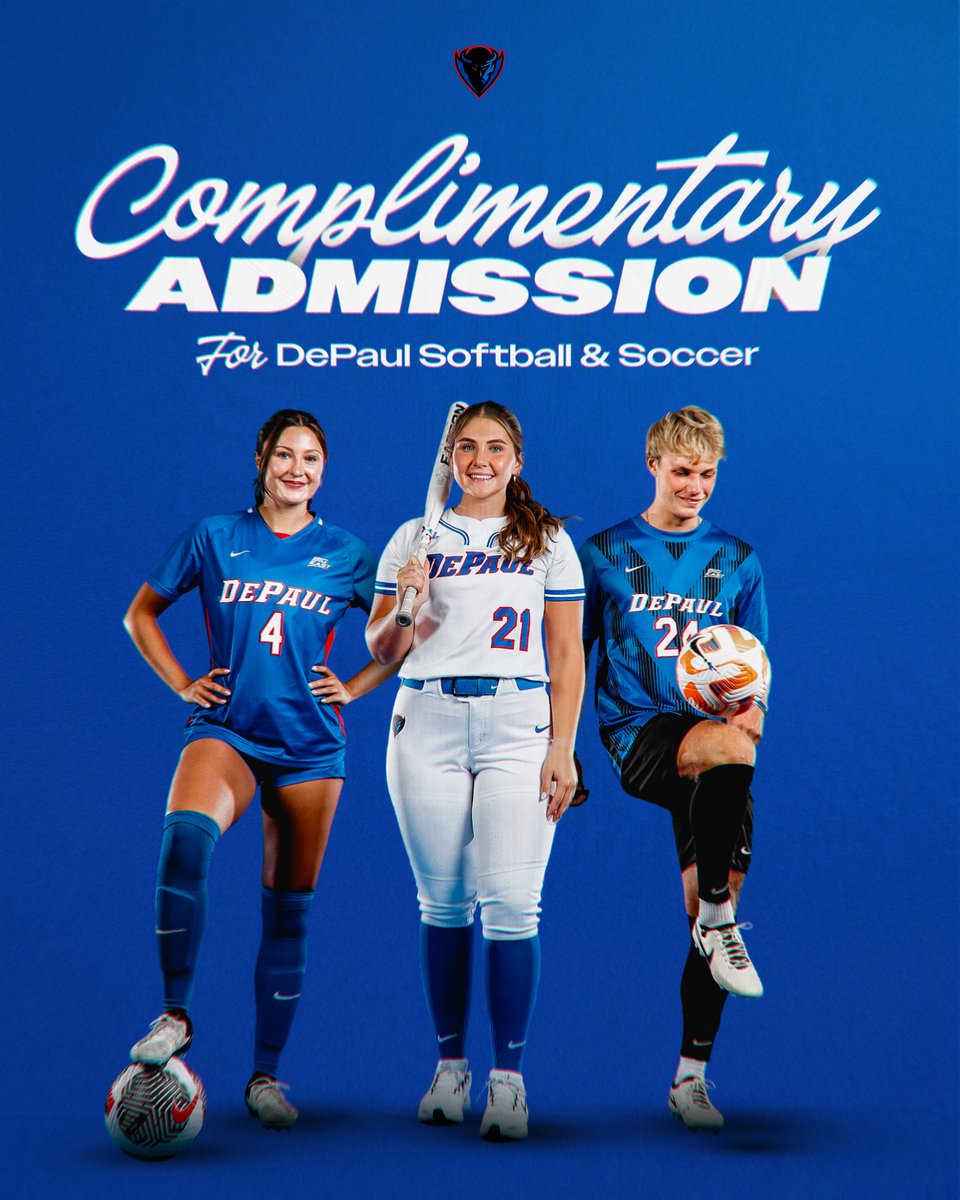 DePaul Athletics (@depaulathletics) on Twitter photo Excited to announce that admission for all @DePaulMSoc, @DePaulWSoc and <a href="/DePaulSB/">DePaul Softball</a> games will move to free admission this fall!
Come join us at Wish Field and Cacciatore Stadium to cheer on the Blue Demons!
For more information: ow.ly/MT8M50VJL9O Excited to announce that admission for all @DePaulMSoc, @DePaulWSoc and <a href="/DePaulSB/">DePaul Softball</a> games will move to free admission this fall!
Come join us at Wish Field and Cacciatore Stadium to cheer on the Blue Demons!
For more information: ow.ly/MT8M50VJL9O
