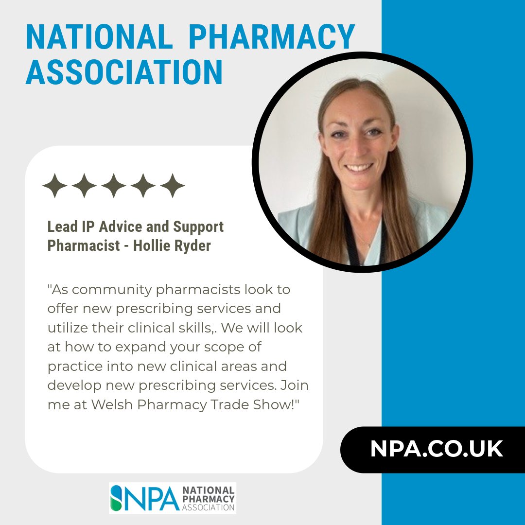 💊 Don’t miss Hollie Ryder at #WPTS25 as she dives into Independent Prescribing: expanding your scope &amp; launching new services in 2025.

📍 Vale Resort, Hensol
🗓️ Sun 18 May
🎟️Secure your ticket - Register here: pharmacyshows.co.uk/event/welsh-ph…

#PharmacyShows #NPA #CommunityPharmacy