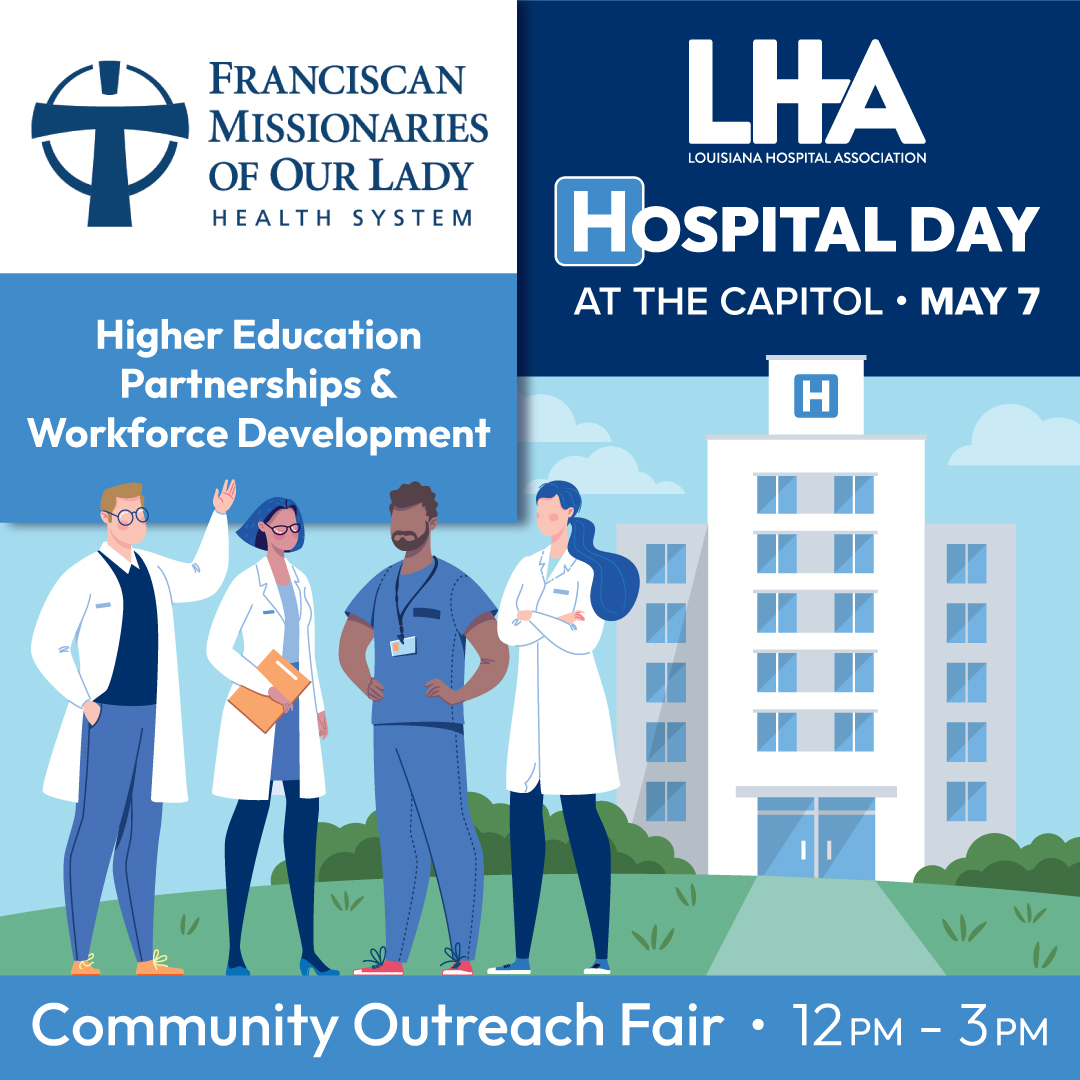 Louisiana Hospital Association (@lahospitals) on Twitter photo Visit LHA’s Community Outreach Fair on May 7 to learn about Franciscan Missionaries of Our Lady Health System’s partnerships with higher education institutions to build the next generation of healthcare leaders. <a href="/ololhealth/">Our Lady of the Lake</a>, @lourdeshealth, <a href="/stfrancishealth/">stfrancishealth</a> #LaHospitalDay Visit LHA’s Community Outreach Fair on May 7 to learn about Franciscan Missionaries of Our Lady Health System’s partnerships with higher education institutions to build the next generation of healthcare leaders. <a href="/ololhealth/">Our Lady of the Lake</a>, @lourdeshealth, <a href="/stfrancishealth/">stfrancishealth</a> #LaHospitalDay