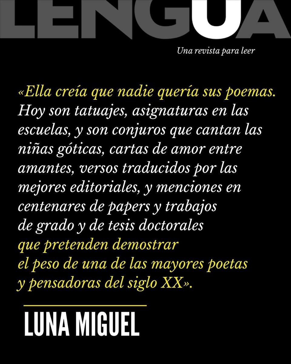 🗒️ Pizarnik por Ana Müshell y Luna Miguel: «Alejandra, escucha: te quieren»

Este 29 de abril celebramos el aniversario del nacimiento de las mayores poetas y pensadoras del siglo XX.

🎨 Ilustración de Ana Müshell