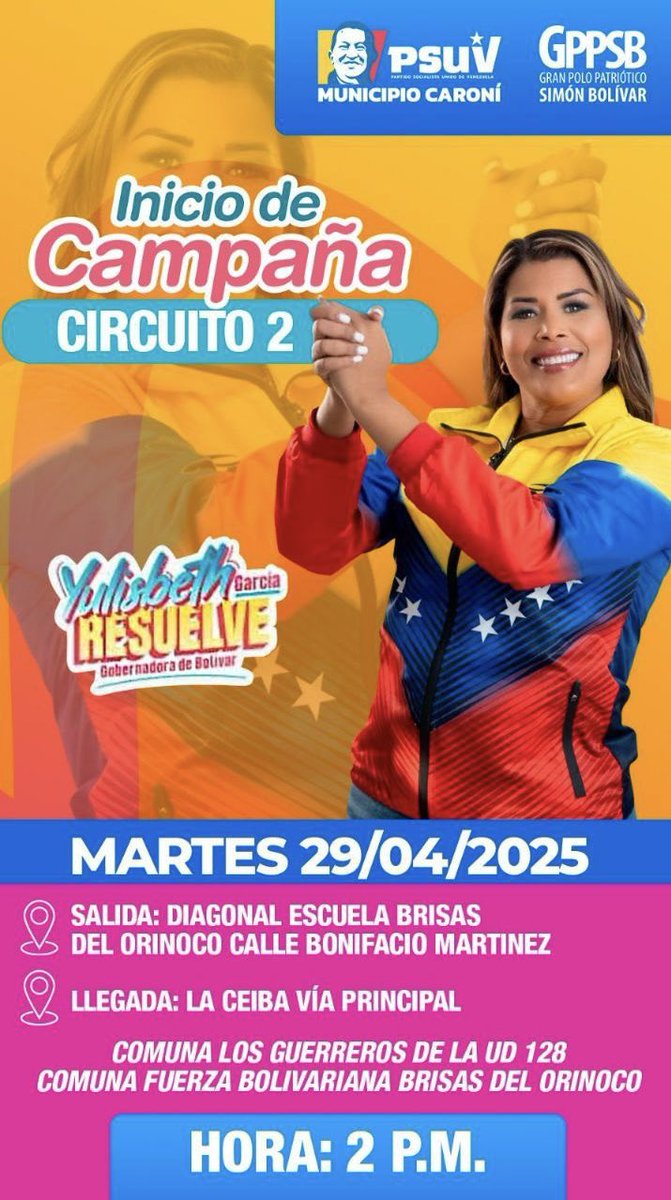 Victoria Mata (@matavictoria) on Twitter photo Inicia campaña electoral!!! En Bolívar a millón . Ven 25 + Con Yulisbeth García <a href="/tatachavista/">Yulisbeth García</a> , candidatos y candidatas a la Asamblea Nacional y al Consejo Legislativo
Los del #GPPSB Inicia campaña electoral!!! En Bolívar a millón . Ven 25 + Con Yulisbeth García <a href="/tatachavista/">Yulisbeth García</a> , candidatos y candidatas a la Asamblea Nacional y al Consejo Legislativo
Los del #GPPSB