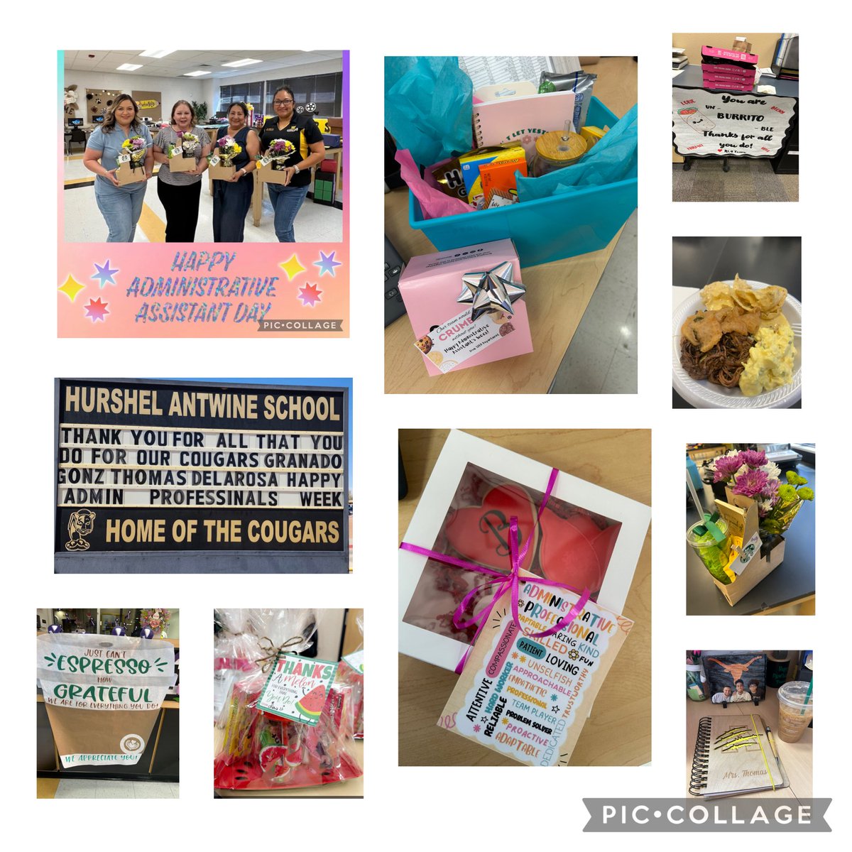 Administrative Assistant Week was amazing! Like always blessed to work with such beautiful people! Teachers, Coaches, Aides, SCEI’s, Librarian, Counselor and Administrators spoiled us all week! Thank you! ❤️