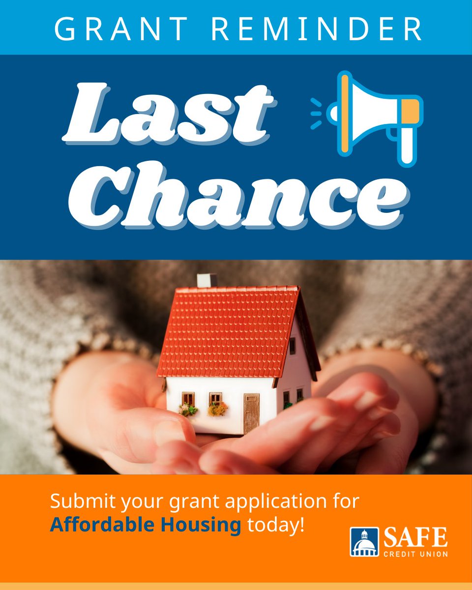 SAFE Credit Union (@safecu) on Twitter photo Don’t let this opportunity pass by! We encourage organizations who provide resources and access to affordable housing to apply for our $20,000 grant. Last day to apply is 5/9/25.
Apply here: brnw.ch/21wSiql
#Grant #Funding #affordablehousing #buildingcommunity Don’t let this opportunity pass by! We encourage organizations who provide resources and access to affordable housing to apply for our $20,000 grant. Last day to apply is 5/9/25.
Apply here: brnw.ch/21wSiql
#Grant #Funding #affordablehousing #buildingcommunity
