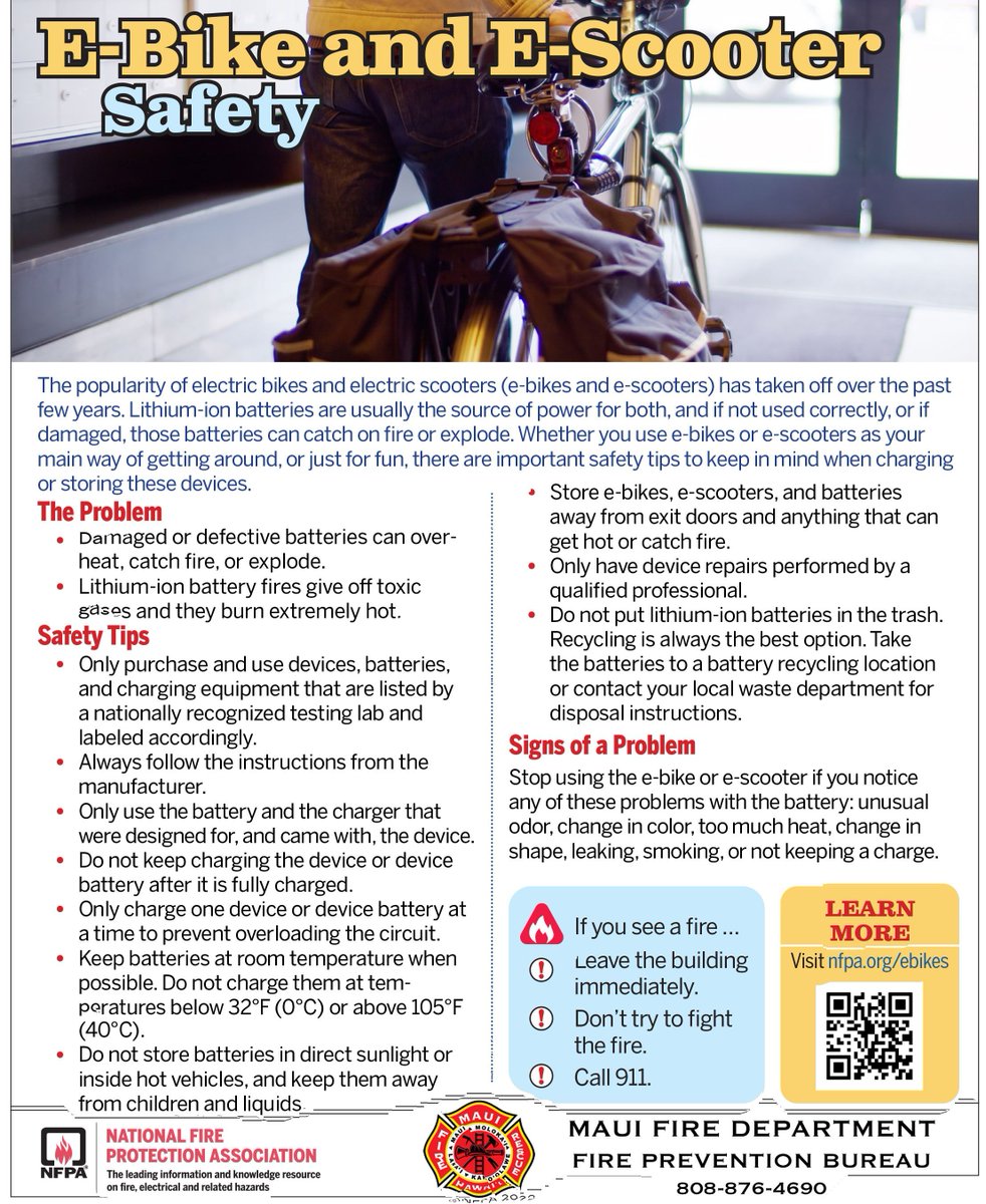 Know the signs of a problem with your E-bike or E-scooter.  and know how and where to charge it safely.