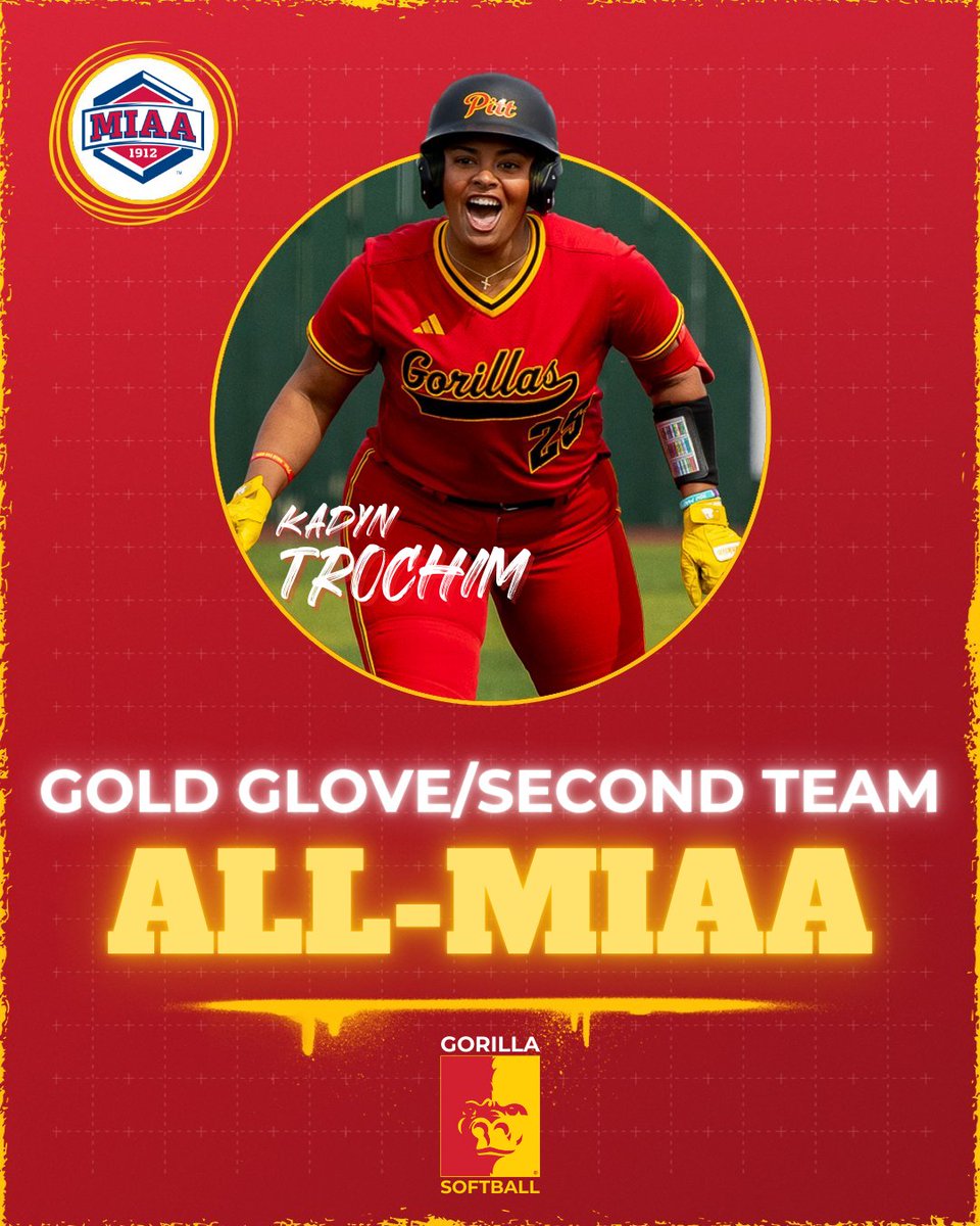 Pitt State Athletics ๐ฆ (@pittstgorillas) on Twitter photo ๐จMIAA GOLD GLOVE๐จ
Senior 3B Kadyn Trochim is an MIAA Gold Glove selection AND earns 2nd team All-MIAA honors ๐ฆ๐ฅ
<a href="/Gorilla_SFB/">Pitt State Softball ๐ฅ</a>|<a href="/pittstate/">Pittsburg State</a> ๐จMIAA GOLD GLOVE๐จ
Senior 3B Kadyn Trochim is an MIAA Gold Glove selection AND earns 2nd team All-MIAA honors ๐ฆ๐ฅ
<a href="/Gorilla_SFB/">Pitt State Softball ๐ฅ</a>|<a href="/pittstate/">Pittsburg State</a>