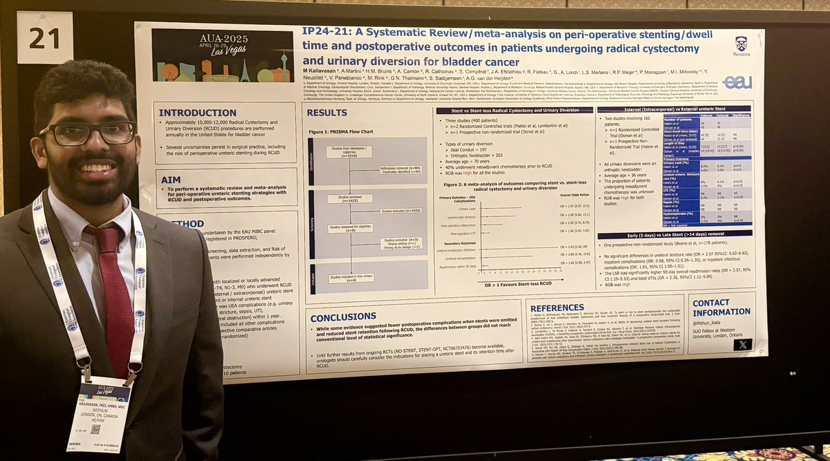 Mithun Kailavasan (@mithun_kaila) on Twitter photo Presenting our work on a SR/meta-analyses of stent strategies of patients undergoing radical cystectomy with the EAU MIBC panel <a href="/westernuUrology/">Western Urology</a> <a href="/Uroweb/">European Association of Urology (EAU)</a> #AUA2025 Presenting our work on a SR/meta-analyses of stent strategies of patients undergoing radical cystectomy with the EAU MIBC panel <a href="/westernuUrology/">Western Urology</a> <a href="/Uroweb/">European Association of Urology (EAU)</a> #AUA2025