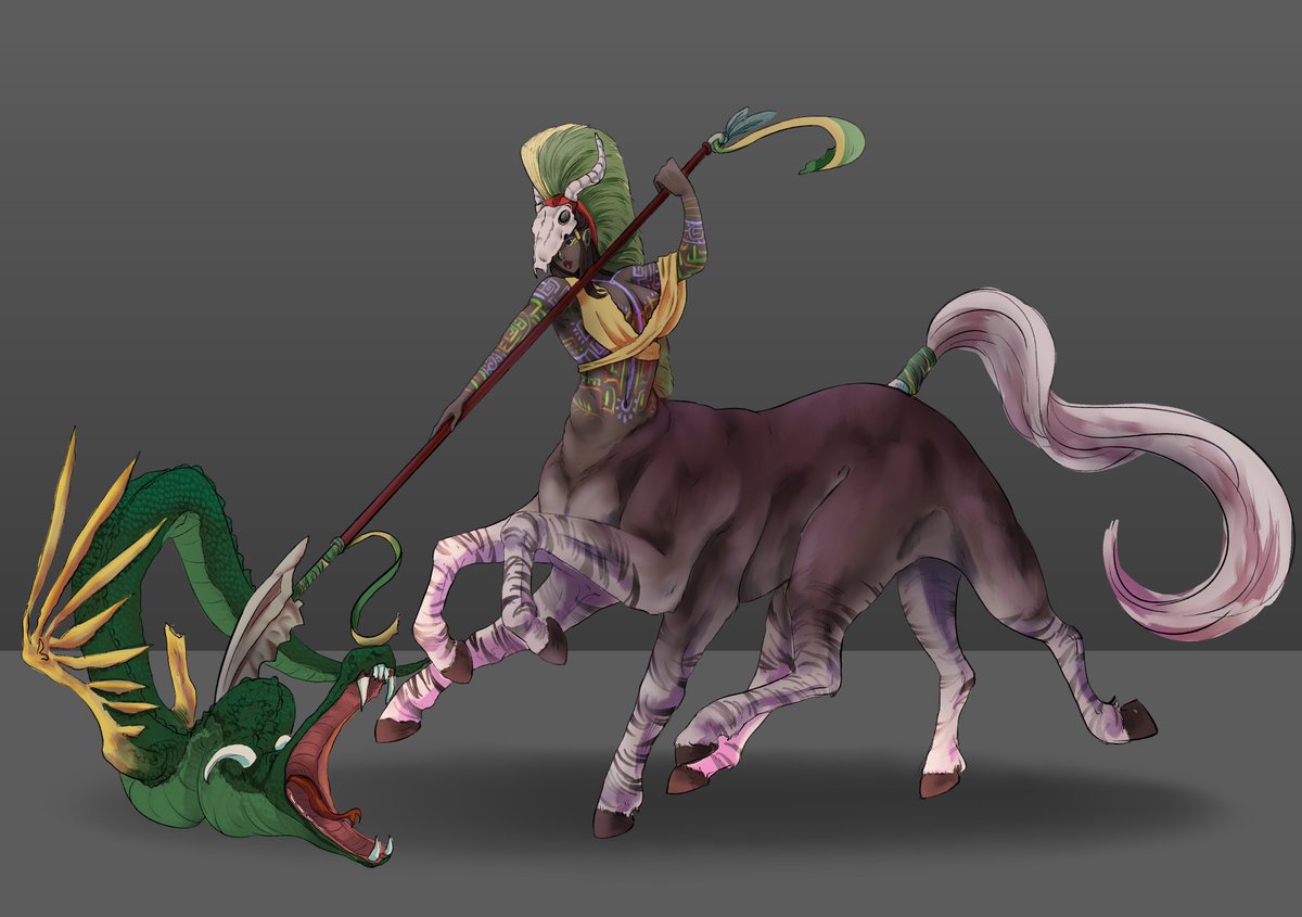 manf1ra's tweet photo. And this is the finale of this work. 
I didn't bother detailing the snake. I was happy to work on the under-centaur here.
but the rendering is delicious. https://t.co/JteCjKF5vb