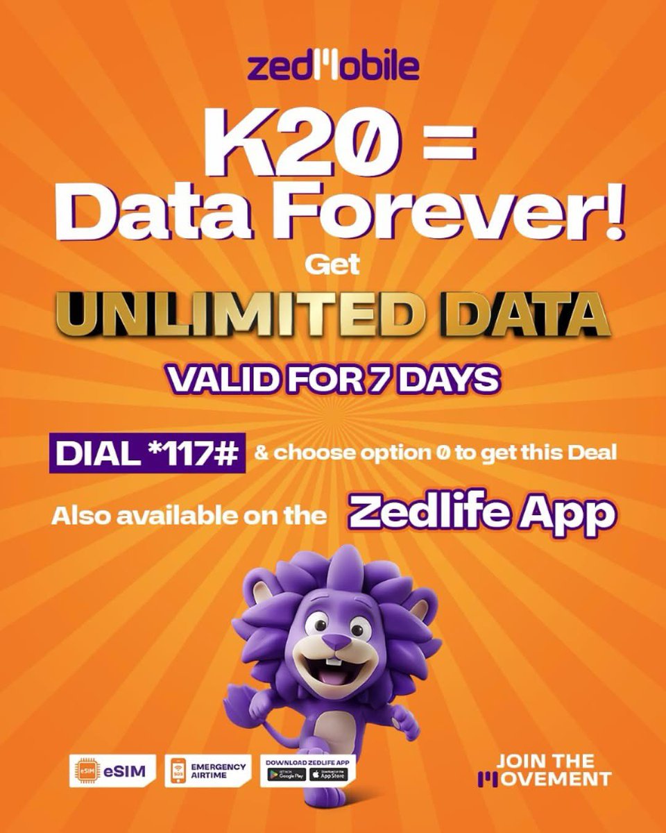 K20 = 7 Days of UNLIMITED Fun!
No limits, no stress—just stream, chat, scroll and vibe nonstop for a whole week.
*Dial 117# &amp; choose Option 0 or tap into the Zedlife App at onelink.to/k725at to download!

#ZedMobile #MoreForLess #ExclusiveDeals #StayConnected