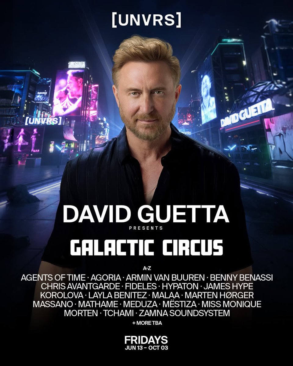 It’s official 🛸 

I’m so excited to reveal the full lineup for Galactic Circus at <a href="/unvrsibiza/">UNVRS</a>. Every Friday from June 13 to October 3, bringing the biggest energy to Ibiza all summer long. Can’t wait to party with you all 🙌