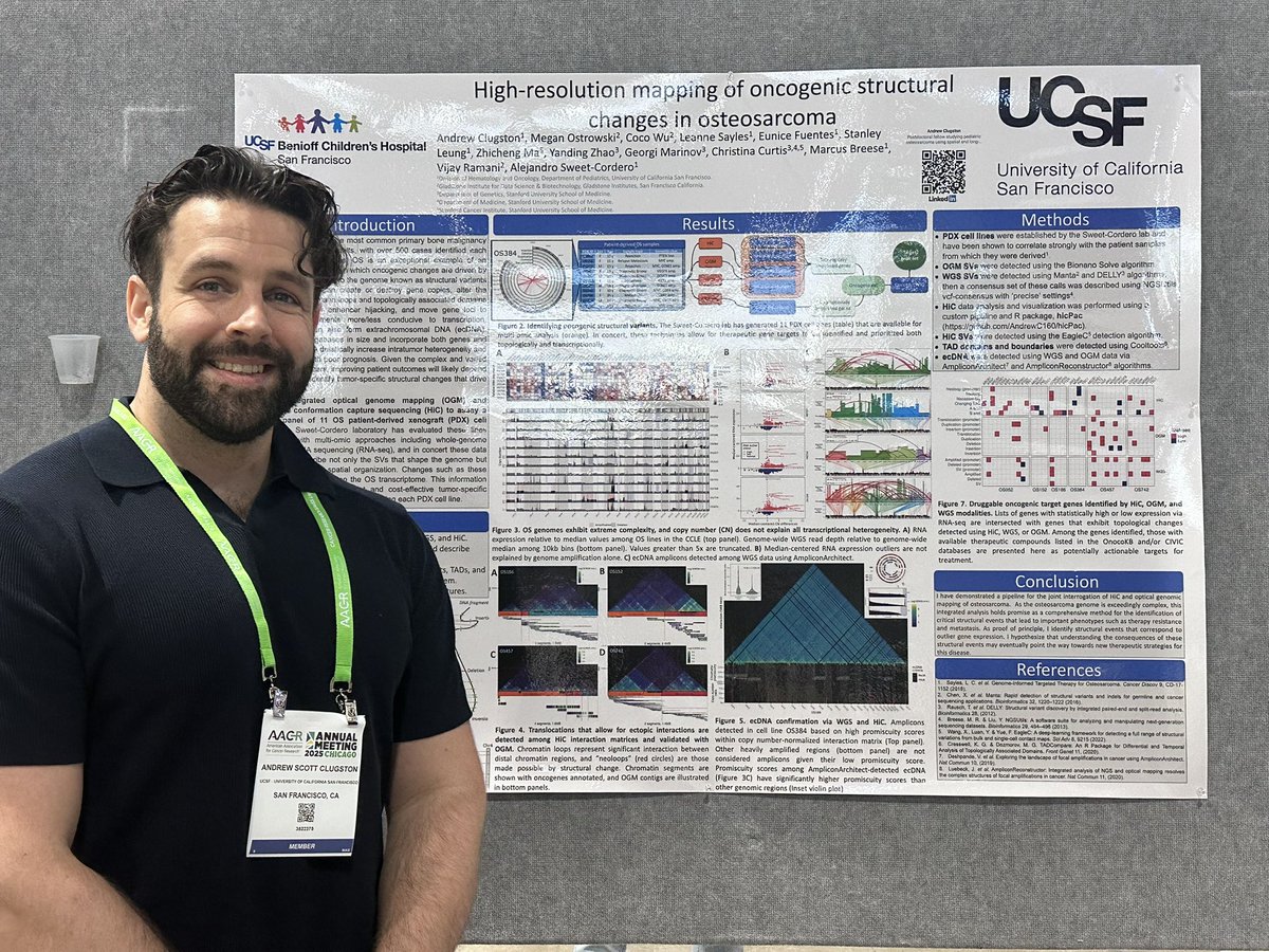The lab is having a great time at #AACR2025!
Eunice Lopez gave a fantastic short talk on epigenetics in osteosarcoma, and Andrew Clugston presented his poster on oncogenic structural changes in OS.
We wrapped up the day with a fun night out and a great dinner in Chicago.#science