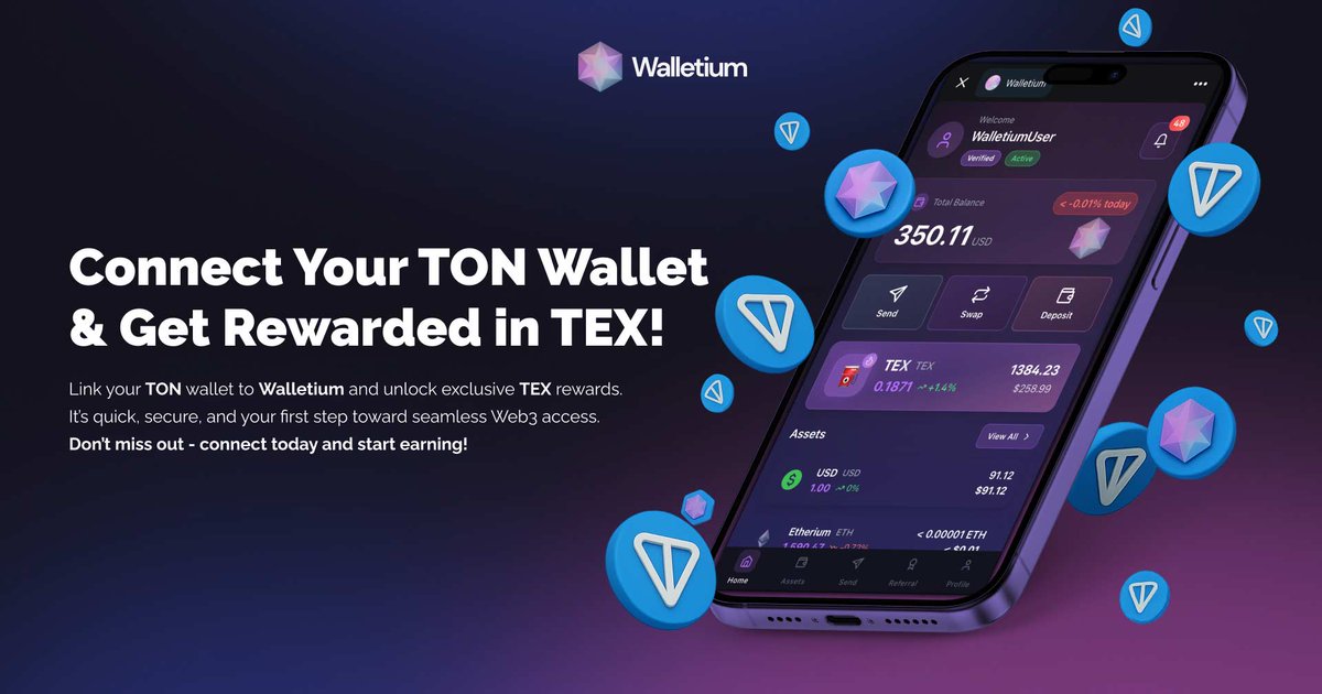 Walletium Wallet (@walletium_web3) on Twitter photo π First Walletium x TON Community Challenge is LIVE!
Connect your TON wallet & earn β½οΈTEX rewards β rule Web3! π
How to join:
1οΈβ£ Open Walletium β Deposit β Crypto β TON β πConnect Wallet
2οΈβ£ Connect TON wallet β
3οΈβ£ Get your referral link & invite friends!
π― More π First Walletium x TON Community Challenge is LIVE!
Connect your TON wallet & earn β½οΈTEX rewards β rule Web3! π
How to join:
1οΈβ£ Open Walletium β Deposit β Crypto β TON β πConnect Wallet
2οΈβ£ Connect TON wallet β
3οΈβ£ Get your referral link & invite friends!
π― More