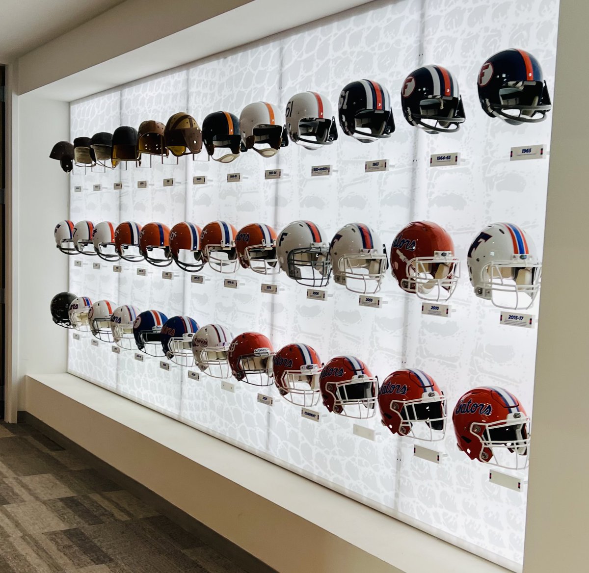 NapierKurt's tweet photo. Florida Football Helmet Display 🐊 

@GatorsFB https://t.co/69GdFuZmOO