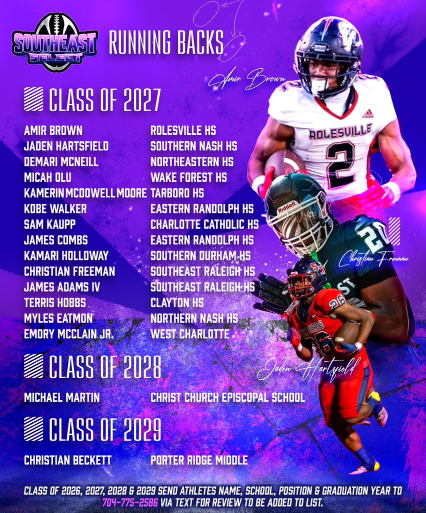 CFSRecruitment's tweet image. Southeast Select RB Watchlist heating up this April! Eyes on elite speed, vision & breakout potential. Who’s your top pick? #RBWatchlist