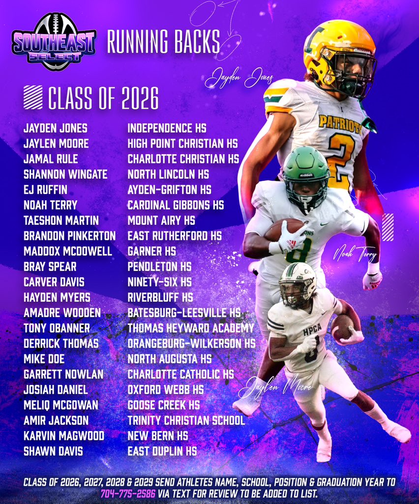 CFSRecruitment's tweet image. Southeast Select RB Watchlist heating up this April! Eyes on elite speed, vision & breakout potential. Who’s your top pick? #RBWatchlist