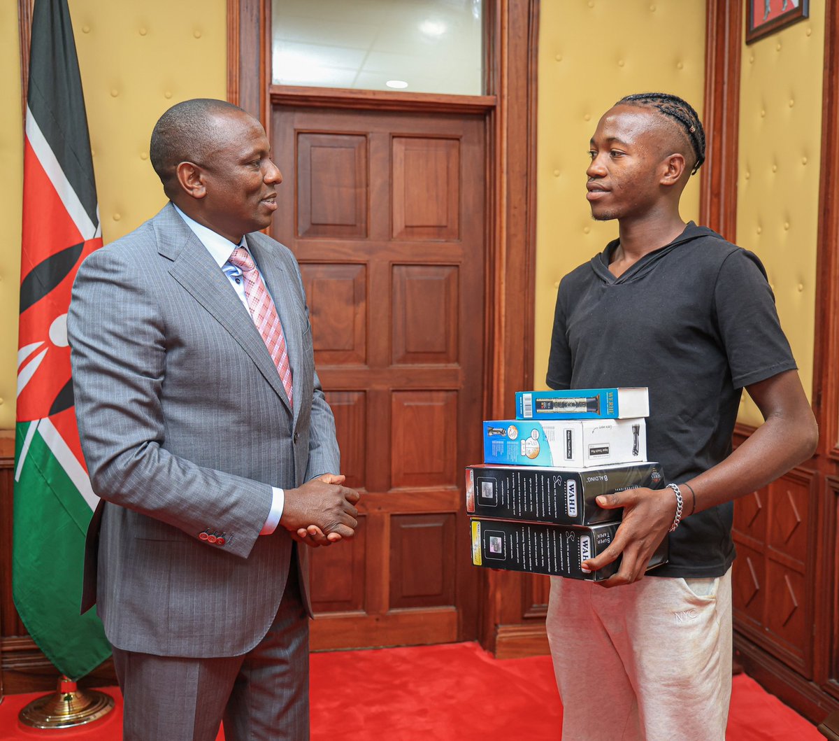 Met Lewis Mbugua during our Mt. Kenya tour — a focused barber in Murang'a with dreams of owning a shop.

Today, he received tools to start his business. A true hustler creating employment &amp; wealth.

If you're in Murang'a, pass by his barbershop at Kamahuha Shopping Center and