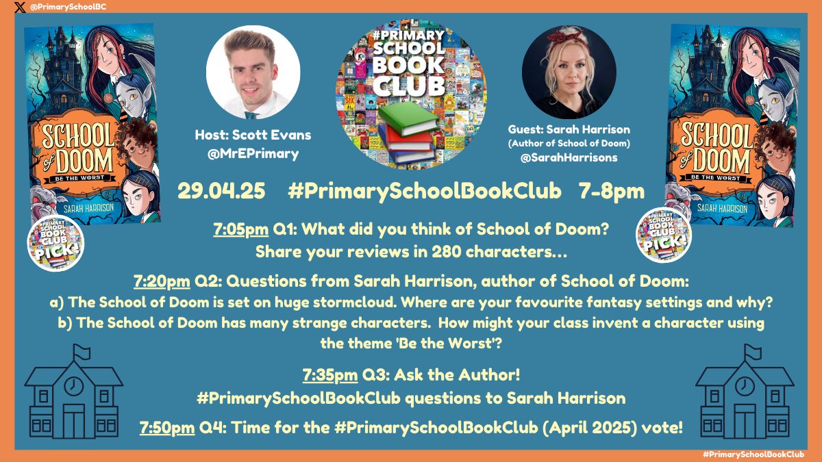 #PrimarySchoolBookClub (@primaryschoolbc) on Twitter photo ⏰4⃣1 minute until Question 4...
#⃣Be sure to use the #⃣ #PrimarySchoolBookClub📚 in your posts when answering questions so they can be seen by all!
#SchoolOfDoom🏫
<a href="/SarahHarrisons/">Sarah Harrison</a>
<a href="/chickenhsebooks/">Chicken House</a> ⏰4⃣1 minute until Question 4...
#⃣Be sure to use the #⃣ #PrimarySchoolBookClub📚 in your posts when answering questions so they can be seen by all!
#SchoolOfDoom🏫
<a href="/SarahHarrisons/">Sarah Harrison</a>
<a href="/chickenhsebooks/">Chicken House</a>