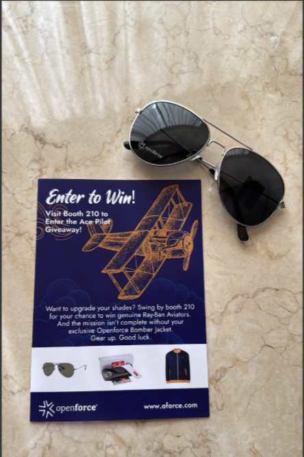 This year at ECA Marketplace 2025, Openforce is celebrating the bold new heights we’re reaching through innovative pilot programs.

Check your Welcome Bag for new aviator sunglasses &amp; details on how to upgrade to Ray-Bans! Hint.. visit booth 210 to enter the Ace Pilot Giveaway!