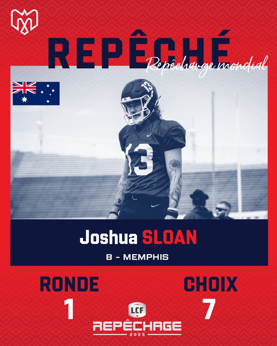 MTLAlouettes's tweet photo. Nous avons sélectionné le botteur australien Joshua Sloan de Memphis avec le 7ème choix du repêchage global 2025 ! Bienvenue dans la famille! 💙
-- 
We have selected Australian punter @joshtsloan from @MemphisFB with the 7th overall pick in the 2025 Global Draft! Welcome to the family! 💙

#Alouettes