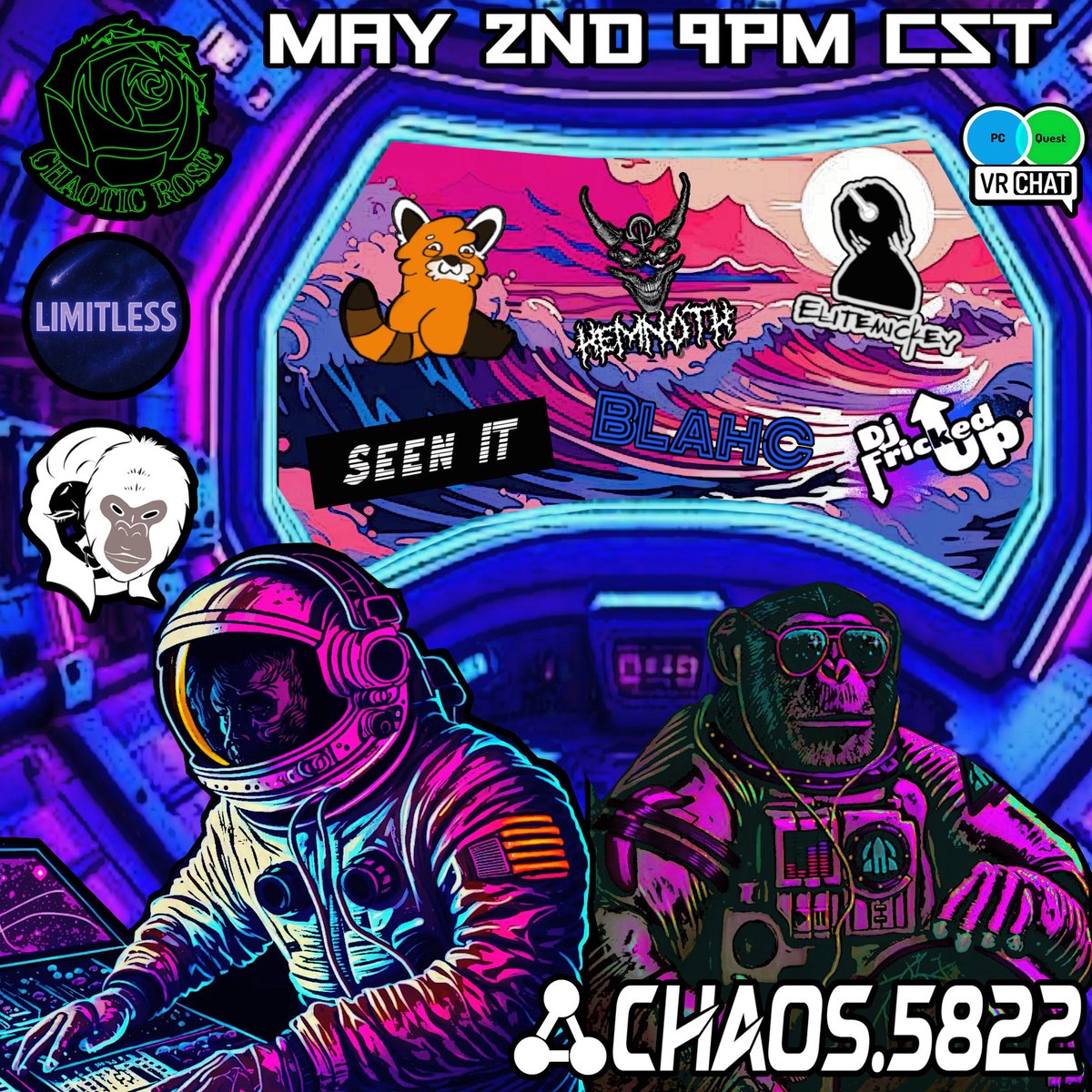 ChaoticRoseVR (@chaoticrosevr) on Twitter photo Join us this Friday for an epic event at chaotic rose seabreeze villa! We are collabing with Limitless and Absolute Party Euphoria (APE)!
<a href="/Seen__IT/">Seen IT</a> will be making another appearance!
Join the group instance!
vrc.group/CHAOS.5822
<a href="/Elitem1ckey/">ElitemickeyVR💚</a> <a href="/DjFrickedUp/">Fricked Up</a> Join us this Friday for an epic event at chaotic rose seabreeze villa! We are collabing with Limitless and Absolute Party Euphoria (APE)!
<a href="/Seen__IT/">Seen IT</a> will be making another appearance!
Join the group instance!
vrc.group/CHAOS.5822
<a href="/Elitem1ckey/">ElitemickeyVR💚</a> <a href="/DjFrickedUp/">Fricked Up</a>
